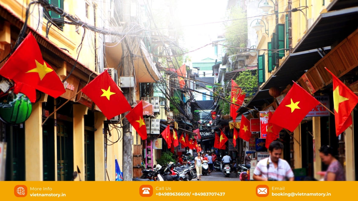 National Day Vietnam: A Vibrant Celebration of Independence and Unity 4 Streets of Hanoi adorned with Vietnamese national flags on National Day, September 2nd.