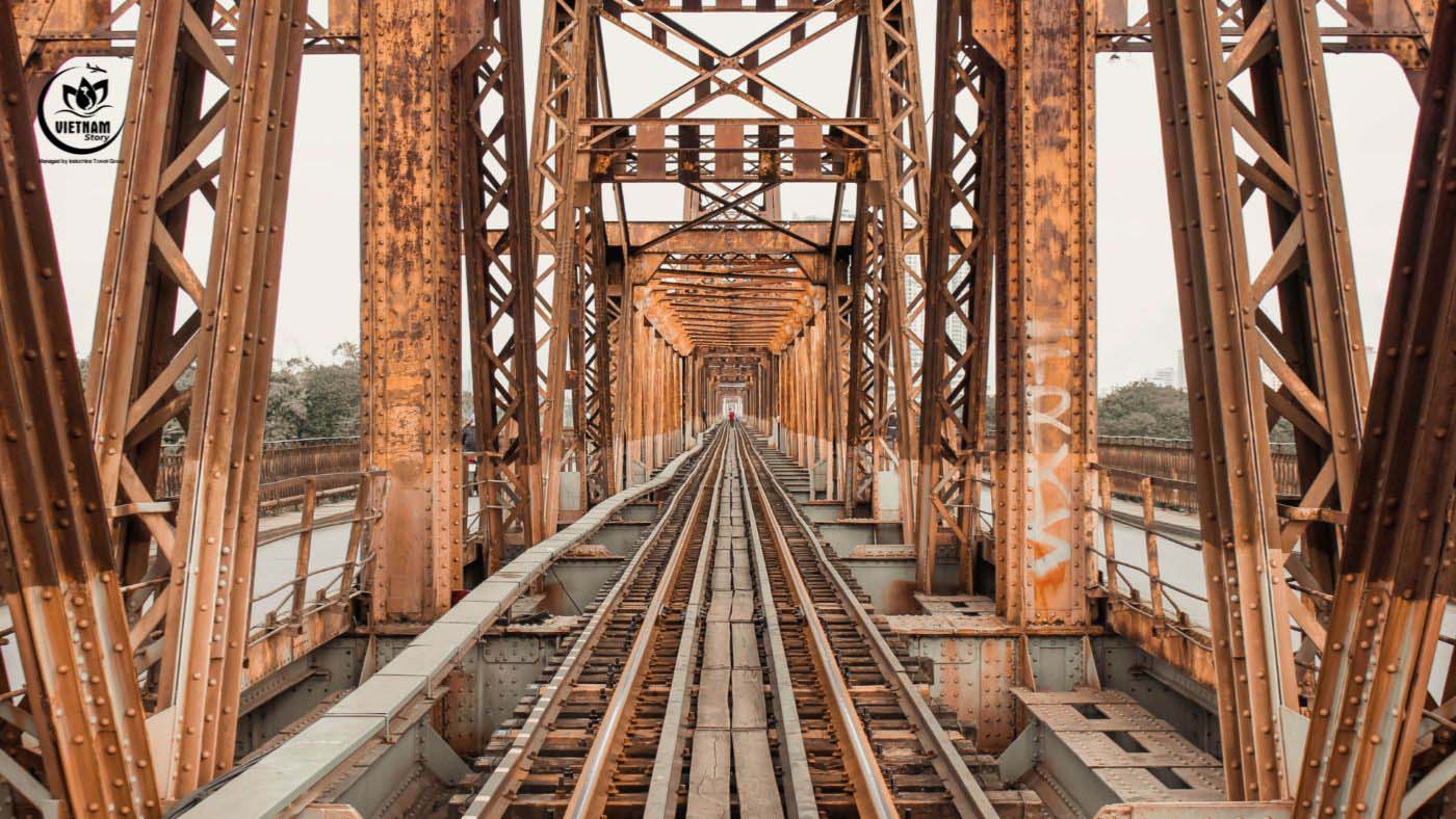 The historic Long Bien Bridge offers views of the Red River in Hanoi The historic Long Bien Bridge offers views of the Red River in Hanoi