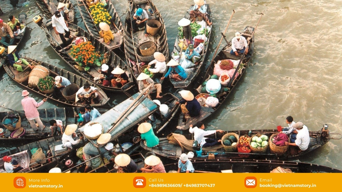 Discover the Vibrant Floating Markets in Vietnam: An Unforgettable Mekong Delta Experience 4 Cai Be floating market on the Tien River offers a convenient glimpse into river trade, accessible as a day trip from Ho Chi Minh City.