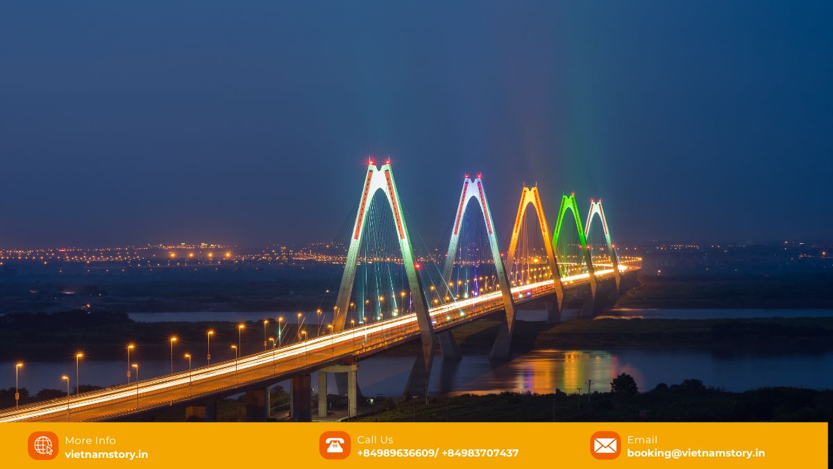 Top Vietnam Bridges: Must-Visit Architectural Marvels for Your Tour 4 Nhat Tan Bridge Hanoi at night illuminated cable-stayed Vietnam