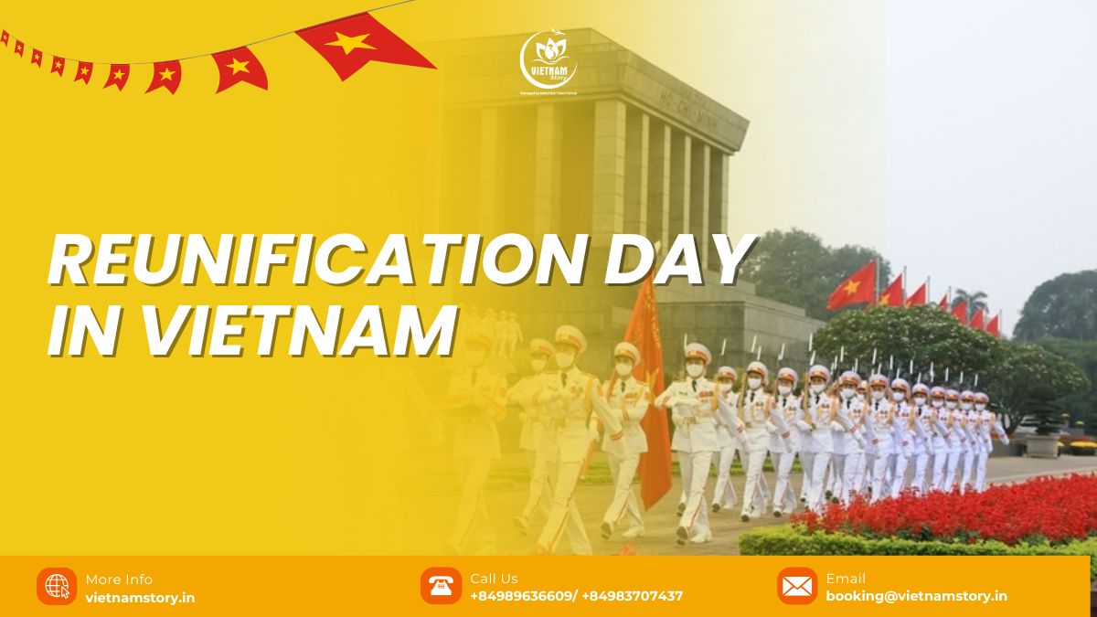 Understanding Vietnamese Reunification Day: History, Significance, and Celebrations 2 Red Vietnamese flags line a street during Reunification Day celebrations in Vietnam