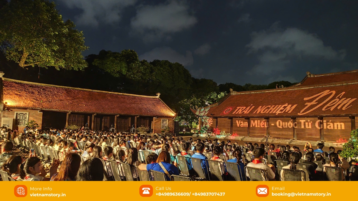 Van Mieu Quoc Tu Giam: A Must-Visit Guide to Hanoi's Temple of Literature 2025 3 The Temple of Literature night tour in the heart of Hanoi offers tourists and locals the chance to immerse themselves in the city's rich educational history, accompanied by dazzling lights and traditional music.
